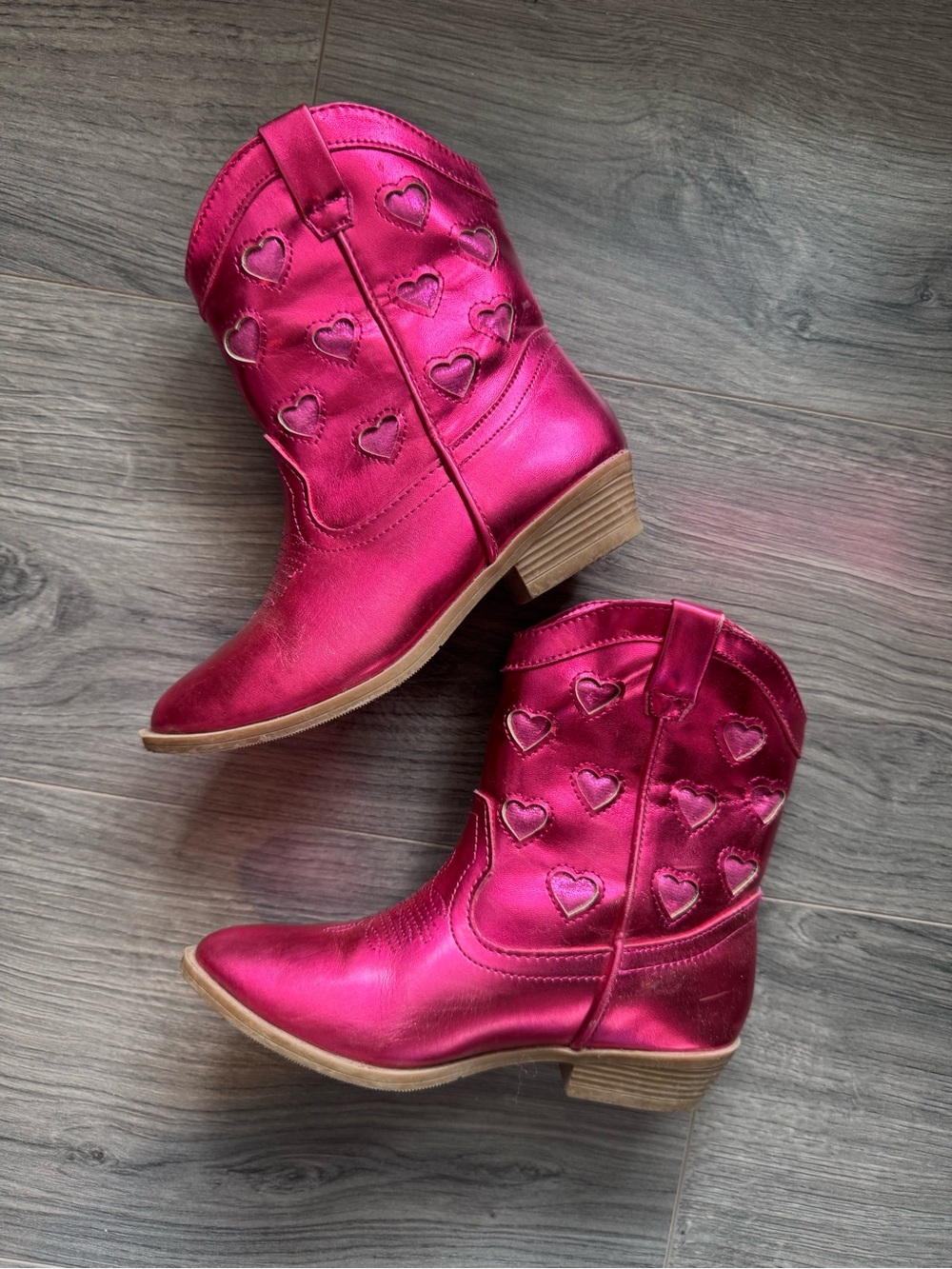 Tucker + Tate Western Boots Metallic Hot Pink Heart Girl’s 13